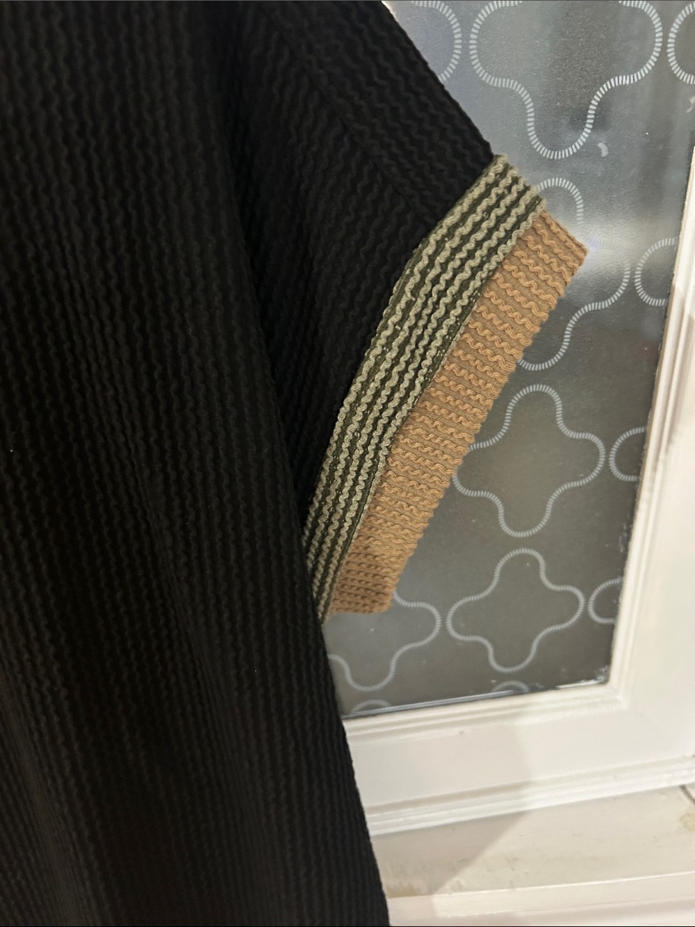 Women’s Short Sleeve Knit Tee with Contrast Trim - Black/Tan - Picture 3 of 3